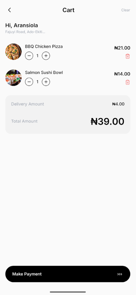 Cart view