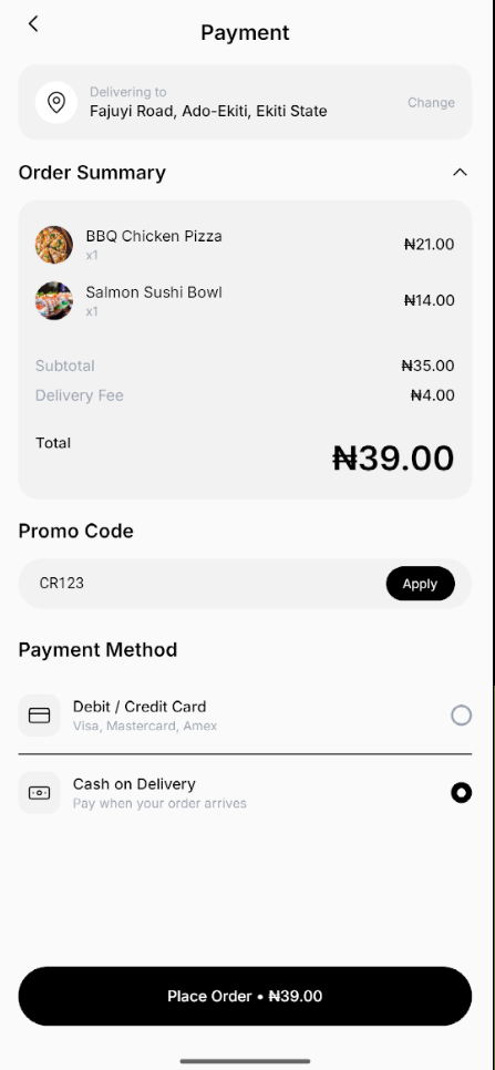 Payment screen