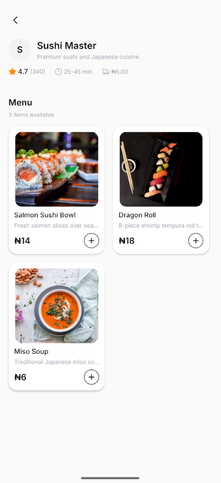 Restaurant menu page